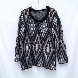 Claire France Southwestern Aztec knit sweater chenille diamond print soft 2X